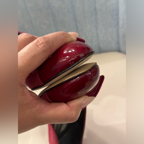 ❌SOLD❌PREVATA Shoes High Heel Suede Patent Leather 🎀 Bow Red Shoes Size 7.5 B - Picture 8 of 10